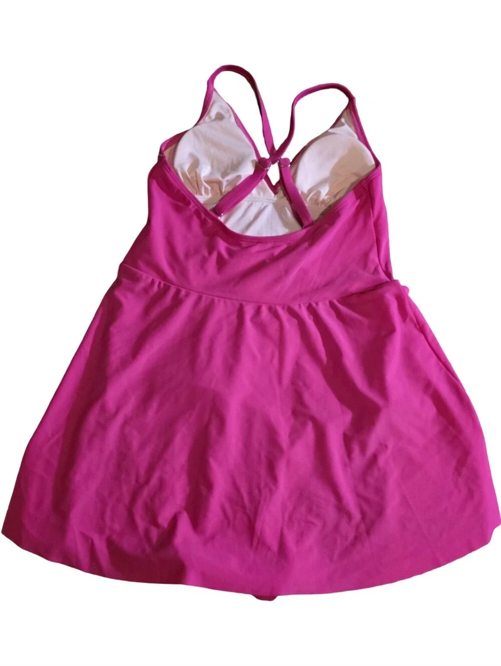 Cupshe Bright Fuchsia Bandeau Ruched Swim Dress One Piece Swimsuit Women Size S
